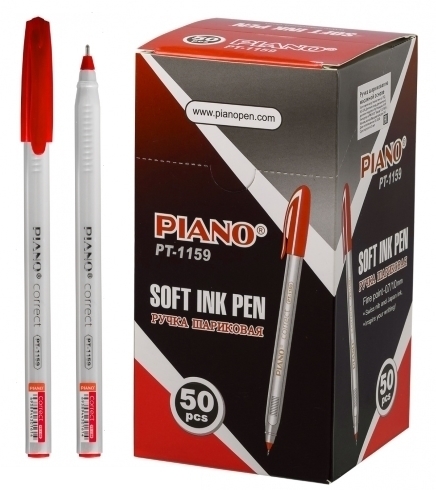 PT-1159 Ручка масляна "Piano" "Correct" 0,7мм, червона, тригранний корп., 50шт / етик.