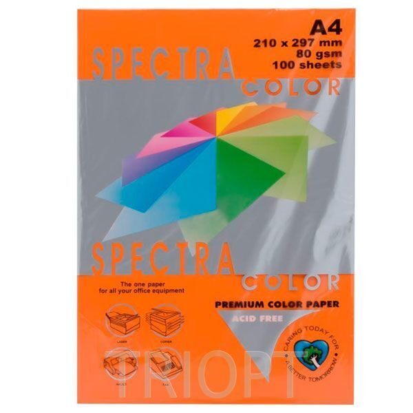 Цветная бумага SPECTRA COLOR 100 листов А4 80 г/м,Cyber HP Orange 371,оранжевый,неон