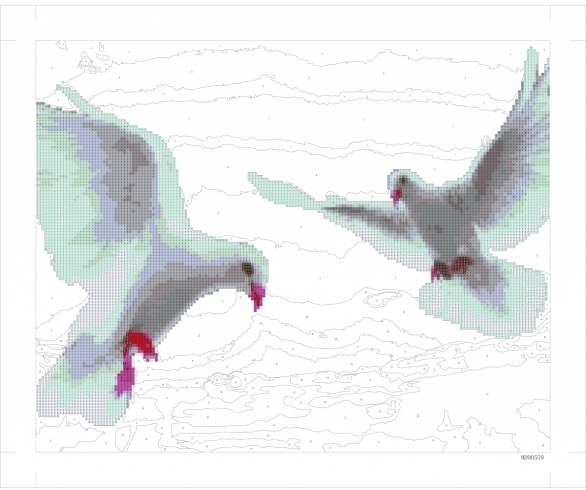 9D90559 Картина по номерам + Діамант 9D 40*50 "Голуби" карт. уп.