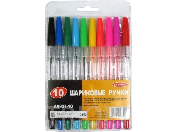 AA927-10 Набір кулькових ручок Beifa 1 мм - 10 кольорів. RU