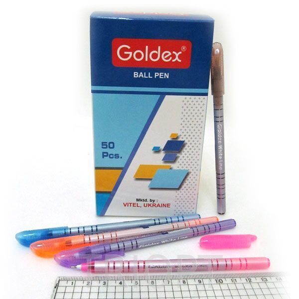 873-BL Ручка масляная Goldex White Line Индия Blue 0,6мм, 50шт/карт.уп., mix