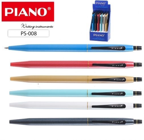 PS-008 Ручка масляна автомат "Piano" синя, mix, 24шт / етик.