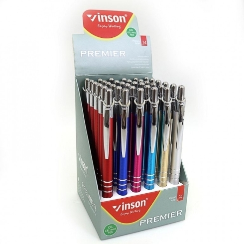 7631  Ручка автомат масл.Vinson "Premier" 0,7мм, синя, металеві. корпус, mix, 36шт / етик.
