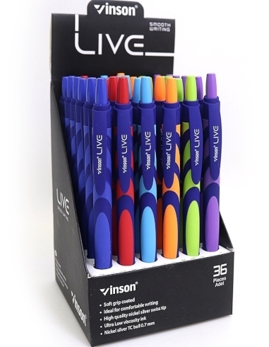 F20 Ручка автомат масл.Vinson "Live" 0,7 мм, синя, soft touch, mix, без / етик.