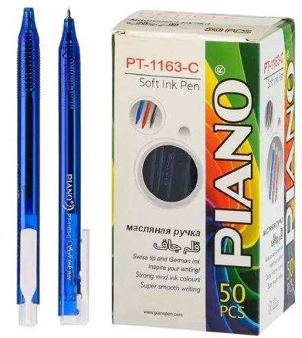 PT-1163-C Ручка масляна автомат "Piano" синя, прозорого. тригранний корп., mix, 50шт / етик.