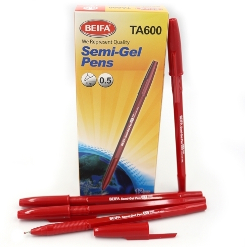 TA600 Ручка масл. Beifa 0,5мм, червона, карт. уп. 12шт.