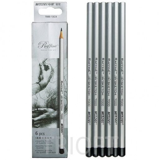НАБОР простых карандашей  "MARCO" графит. №7000-6CB raffine (разные твердости)
