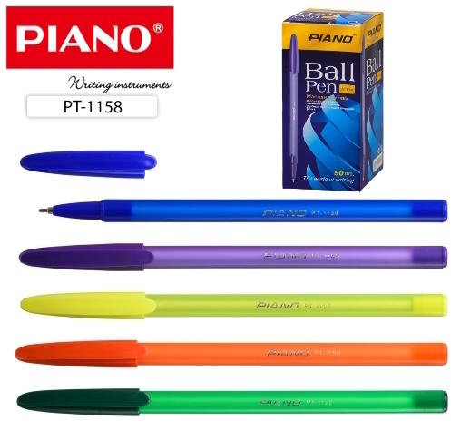 PT-1158 Ручка масляна "Piano" синя, mix, 50шт / етик.