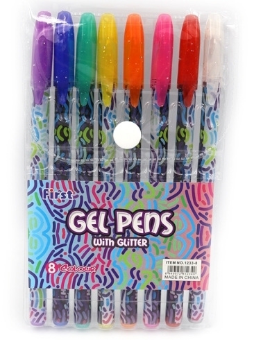 F1233-8 Набір гелевих ручок глиттер "Gel pens" 8шт., PVC