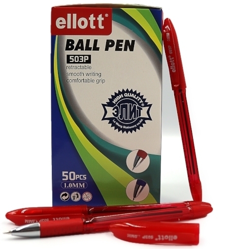 503P (DSCN7704) Ручка кулькова "Ellot" 1мм, червона, прозорого корп, грип, без / етик.