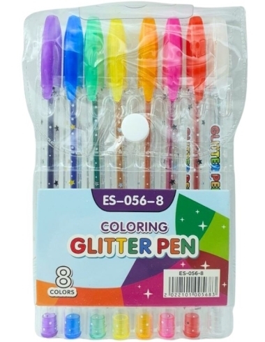 ES056-8 Набір гелевих ручок "Glitter pen" 8шт., PVC