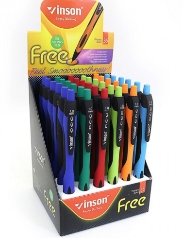 1008 Ручка автомат масл.Vinson "Free", 1мм, синя, soft touch, mix, без / етик.